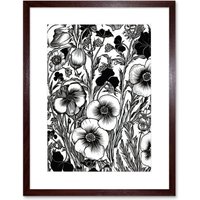 Artery8 Wall Art Print Black & White Viola Flower Pattern Artwork Framed 9X7 Inch in Brown | Size: W7" x H9"