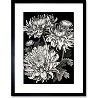 Artery8 Wall Art Print Detailed Black & White Chrysanthemum Flowers Artwork Framed 9X7 Inch | Size: W7" x H9"