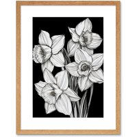 Artery8 Wall Art Print Daffodil Wildflower Plant Blooms Black & White Artwork Framed 9X7 Inch in Beige | Size: W7" x H9"