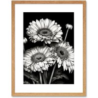 Artery8 Wall Art Print Black & White Gerbera Flowers Dark Artwork Framed 9X7 Inch in Beige | Size: W7" x H9"