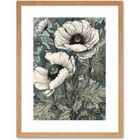 Artery8 Wall Art Print Pastel Colour White Anemone Flower Bloom Field Artwork Framed 9X7 Inch in Beige | Size: W7" x H9"