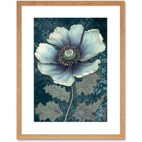 Artery8 Wall Art Print Anemone Flower Bloom Teal Blue Watercolour Artwork Framed 9X7 Inch in Beige | Size: W7" x H9"