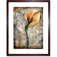 Artery8 Wall Art Print Batik Style Pattern Calla Lily Flower Bloom Artwork Framed 9X7 Inch in Brown | Size: W7" x H9"