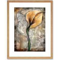 Artery8 Wall Art Print Batik Style Pattern Calla Lily Flower Bloom Artwork Framed 9X7 Inch in Beige | Size: W7" x H9"