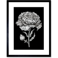 Artery8 Wall Art Print Carnation Flower Black & White Linocut Artwork Framed 9X7 Inch | Size: W7" x H9"