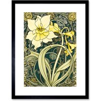 Artery8 Wall Art Print Yellow Daffodil Flower Watercolour Art Nouveau Artwork Framed 9X7 Inch in Black | Size: W7" x H9"