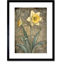 Artery8 Wall Art Print Daffodil Flower Pastel Watercolour Art Nouveau Artwork Framed 9X7 Inch in Black | Size: W7" x H9"