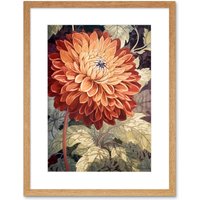 Artery8 Wall Art Print Orange Dahlia Flower Watercolour Artwork Framed 9X7 Inch in Beige | Size: W7" x H9"