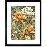 Artery8 Wall Art Print White & Yellow Freesia Flower Blooms Watercolour Artwork Framed 9X7 Inch in Black | Size: W7" x H9"