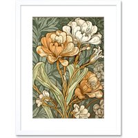 Artery8 Wall Art Print White & Yellow Freesia Flower Blooms Watercolour Artwork Framed 9X7 Inch | Size: W7" x H9"