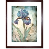 Artery8 Wall Art Print A Single Iris Flower Watercolour Artwork Framed 9X7 Inch in Brown | Size: W7" x H9"