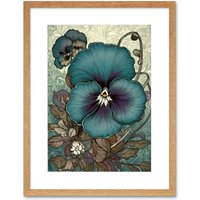 Artery8 Wall Art Print Blue & Purple Pansy Flower & Floral Patterns Artwork Framed 9X7 Inch in Beige | Size: W7" x H9"