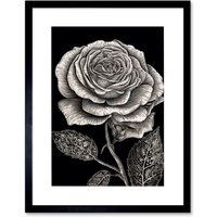 Artery8 Wall Art Print Black & White Rose Bloom with Patterned Leaves Artwork Framed 9X7 Inch | Size: W7" x H9"