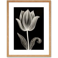 Artery8 Wall Art Print A Single Tulip Flower Black & White Folk Artwork Framed 9X7 Inch in Beige | Size: W7" x H9"