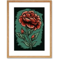 Artery8 Wall Art Print Carnation Flower Old School Tattoo Ink Body Art Rockabilly Americana 50s Artwork Framed 9X7 Inch in Beige | Size: W7" x H9"