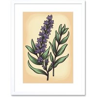 Artery8 Wall Art Print Lavender Flower Old School USA Tattoo Ink Body Art Rockabilly Americana 50s Artwork Framed 9X7 Inch in White | Size: W7" x H9"