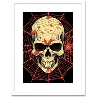 Artery8 Wall Art Print Skull Spider Web Old School USA Tattoo Ink Body Rockabilly Americana 50s Artwork Framed 9X7 Inch in White | Size: W7" x H9"