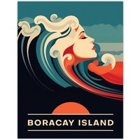 Artery8 Wall Art Print The Seaside Calls Boracay Island Beach Thailand Sunset Woman of the Waves Sea Siren Ocean Poster in Blue | Size: W18" x H24"