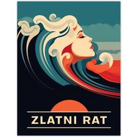 Artery8 Wall Art Print The Seaside Calls Zlatni Rat Beach Croatia Hrvatska Sunset Woman of the Waves Sea Siren Ocean Poster | Size: W18" x H24"