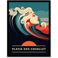 Artery8 Wall Art Print The Seaside Calls Platja des Cavallet Beach Ibiza Spain Sunset Woman of the Waves Sea Siren Ocean Art Framed
