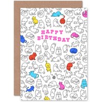 Wee Blue Coo Cat Lover Pet Hobbies Pattern Animal Birthday Card