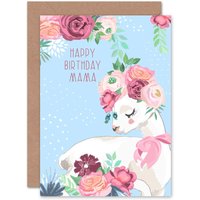 Wee Blue Coo Blue Happy Birthday Mama Llama with Rose Flowers Card