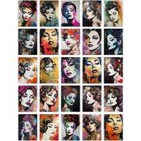 Artery8 Wall Art Print 50 Pcs Glitter & Glamour Women Portraits Collage Kit Gold Bold Modern Retro Pop Street Art Wall s A6 Set Pack 15x10 cm (6x4")