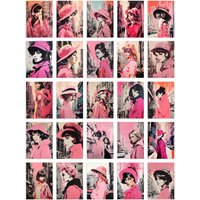 Artery8 Wall Art Print 50 Pcs Vintage Paris Chic Pink Aesthetic Collage Kit Women Fashion s A6 Set Pack 15x10 cm (6x4") Bedroom Decor Student Teen