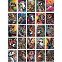 Artery8 Wall Art Print 50 Pcs Vibrant Colourful Wild Animal Aesthetic Fun Collage Kit s A6 Set Pack 15x10 cm (6x4") Bedroom Home Student Teen Room