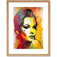 Artery8 Wall Art Print Female Portrait Vibrant Modern Paint Bright Retro Glam Linocut Teen Room Artwork Framed 9X7 Inch in Beige | Size: W7" x H9"