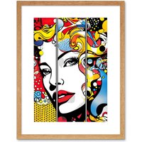 Artery8 Wall Art Print Teen Comic Book Style Vibrant Patterns Abstract Triptych Portrait Bedroom Artwork Framed 9X7 Inch in Beige | Size: W7" x H9"