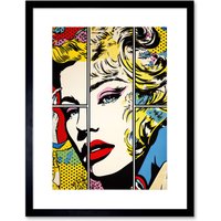 Artery8 Wall Art Print Woman Comic Book Strip Style Face Vibrant Portrait Bedroom Decor Teen Halftone Artwork Framed 9X7 Inch | Size: W7" x H9"