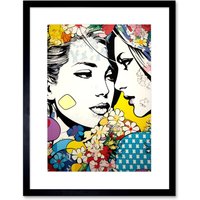 Artery8 Wall Art Print Soulmates Love of a Woman Gay LGBTQ Pan Floral Spring Flower Pattern Lesbian Artwork Framed 9X7 Inch in Black | Size: W7" x H9"