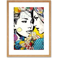 Artery8 Wall Art Print Soulmates Love of a Woman Gay LGBTQ Pan Floral Spring Flower Pattern Lesbian Artwork Framed 9X7 Inch in Beige | Size: W7" x H9"