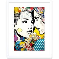 Artery8 Wall Art Print Soulmates Love of a Woman Gay LGBTQ Pan Floral Spring Flower Pattern Lesbian Artwork Framed 9X7 Inch in White | Size: W7" x H9"