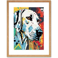 Artery8 Wall Art Print Dalmatian Dog Acrylic Painting Bright Geometric Pattern Portrait Modern Pop Artwork Framed 9X7 Inch in Beige | Size: W7" x H9"