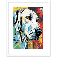 Artery8 Wall Art Print Dalmatian Dog Acrylic Painting Bright Geometric Pattern Portrait Modern Pop Artwork Framed 9X7 Inch in White | Size: W7" x H9"