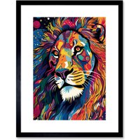 Artery8 Wall Art Print King of the Jungle Lion Head Psychedelic Folk Portrait Vibrant Colourful Patterns Artwork Framed 9X7 Inch | Size: W7" x H9"