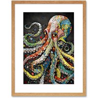 Artery8 Wall Art Print Behind the Octopus Eyes Watercolour Pastel Colour Tentacle Doodle Pattern Artwork Framed 9X7 Inch in Beige | Size: W7" x H9"
