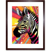 Artery8 Wall Art Print Zebra Portrait Vibrant Colourful Stripes Bright Bold Psychedelic Rainbow Artwork Framed 9X7 Inch in Brown | Size: W7" x H9"