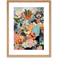Artery8 Wall Art Print Danish Pastel Aesthetic Flower Market Watercolour Painting Woman Bouquet Artwork Framed 9X7 Inch in Beige | Size: W7" x H9"