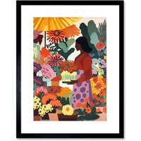 Artery8 Wall Art Print Danish Pastel Aesthetic Florist Flower Market Watercolour Painting Woman Floral Artwork Framed 9X7 Inch | Size: W7" x H9"