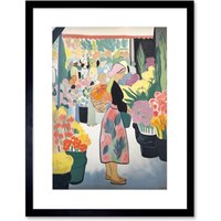 Artery8 Wall Art Print Danish Pastel Aesthetic Flower Market Woman Watercolour Painting Spring Bouquet Shop Artwork Framed 9X7 Inch | Size: W7" x H9"