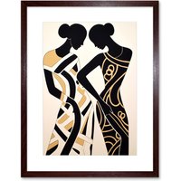 Artery8 Wall Art Print Women Dancing Abstract Pattern Dress Beige Black Silhouettes Body Line Artwork Framed 9X7 Inch in Brown | Size: W7" x H9"