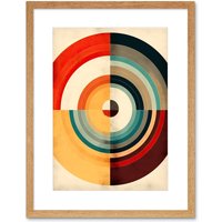 Artery8 Wall Art Print Concentric Circles Bauhaus Style Minimal Colourful Vintage Artwork Framed 9X7 Inch in Beige | Size: W7" x H9"