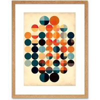 Artery8 Wall Art Print Minimalist Bauhaus Geometric Vintage Colourful Shapes Circles Artwork Framed 9X7 Inch in Beige | Size: W7" x H9"