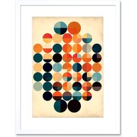 Artery8 Wall Art Print Minimalist Bauhaus Geometric Vintage Colourful Shapes Circles Artwork Framed 9X7 Inch in White | Size: W7" x H9"