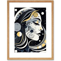 Artery8 Wall Art Print Aligned with the Universe Boho New Moon Goddess Mother Nature Sky Patterns Artwork Framed 9X7 Inch in Beige | Size: W7" x H9"