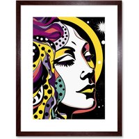 Artery8 Wall Art Print New Moon New Beginnings Comic Book Style Colourful Patterns Night Sky Stars Artwork Framed 9X7 Inch in Brown | Size: W7" x H9"