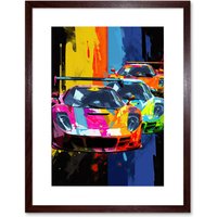 Artery8 Wall Art Print Sport Racing Cars Vibrant Supercar Race Mancave Gift for Him Artwork Framed 9X7 Inch in Brown | Size: W7" x H9"